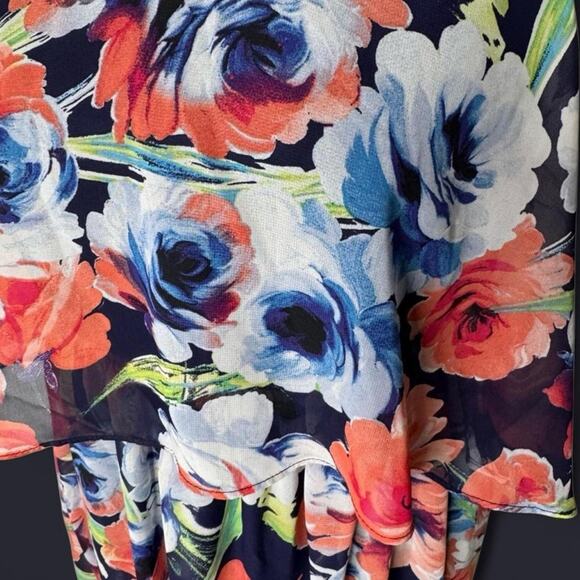 Lili Rose Maxi Dress Printed Back Floral Boho Blue Orange Summer Size Medium - Picture 5 of 10